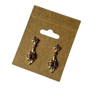 14K Earrings Gold Amethyst Filigree Drop Dangle Vintage Art Deco Signed CU